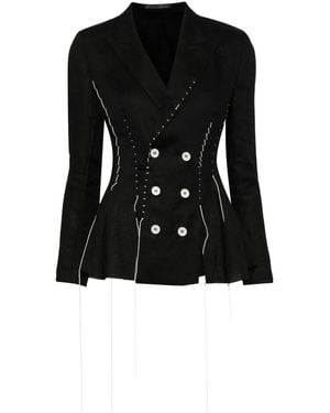 Yohji Yamamoto Contrast-Stitch Linen Blazer - Black