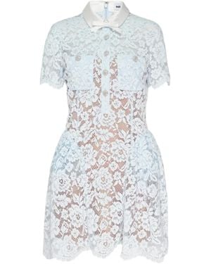 Self-Portrait Lace-Panelled Bow-Detail Mini Dress - White