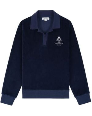Sporty & Rich Collared Embroidered Jumper - Blue