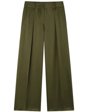 Shanghai Tang Satin-Finish Wide-Leg Trousers - Green