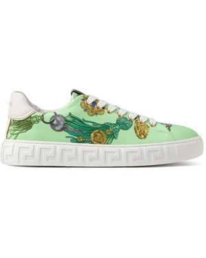Versace Greca Printed Canvas Sneakers - Green
