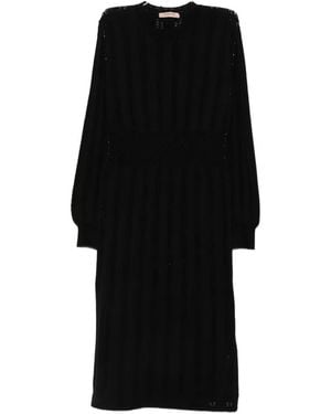 Twinset Pointelle-Knit Long-Sleeve Dress - Black