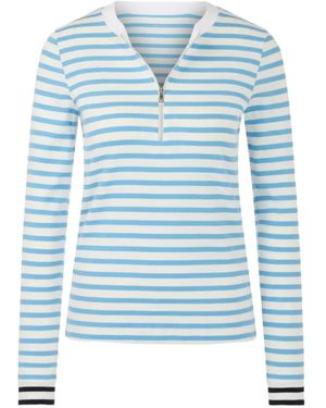 Marc Cain Striped Zip T-Shirt - Blue
