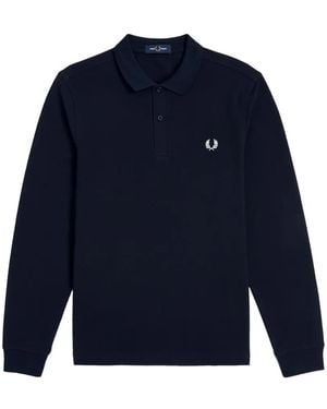 Fred Perry Long-Sleeve Laurel Wreath Polo Shirt - Blue