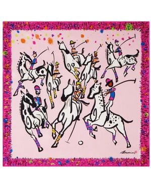 Shanghai Tang Equestrian-Print Silk Scarf - Pink