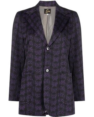 Needles Butterfly-Pattern Single-Breasted Blazer - Blue