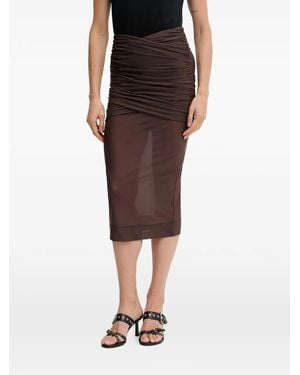 Aniye By Scandal Ruched Semi-Sheer Midi Skirt - Brown