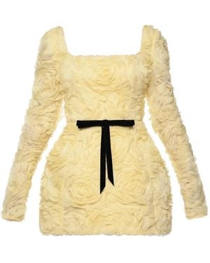 ANOUKI Floral-Appliqué Bow-Detail Mini Dress - Natural