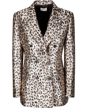 P.A.R.O.S.H. Double-Breasted Leopard Print Blazer With Textured Finish - Black