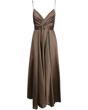Blanca Vita Maxi Bow-Detail Pleated-Waist Dress - Brown