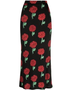 Versace Jeans Couture Stretch Skirt With Rose Print - Black