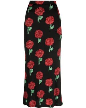 Versace Jeans Couture Stretch Skirt With Rose Print - Black