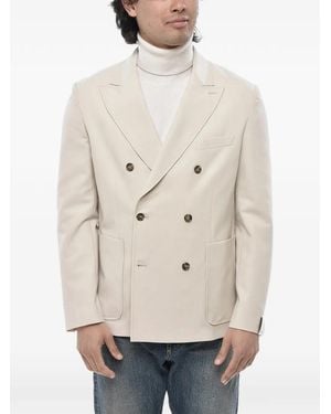Paolo Pecora Double-Breasted Patch-Pocket Blazer - Natural