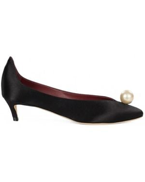 Magda Butrym Faux-Pearl Embellished Satin Pumps - Black