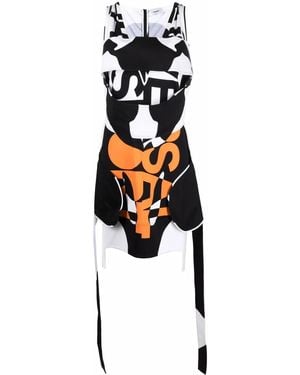 Burberry And Printed Sleeveless Dress With Fringe Details - Black