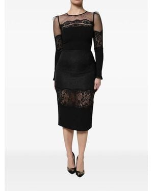 Dolce & Gabbana Midikleid Mit Spitzenbesatz - Schwarz