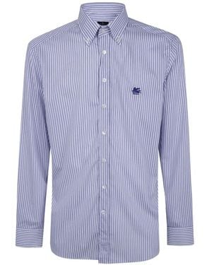 Etro Striped Embroidered-Logo Shirt - Purple