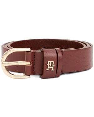 Tommy Hilfiger Logo-Plaque Leather Belt - Brown