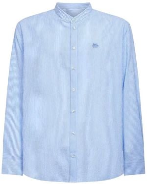 Etro Striped Seersucker Cotton Logo Shirt - Blue