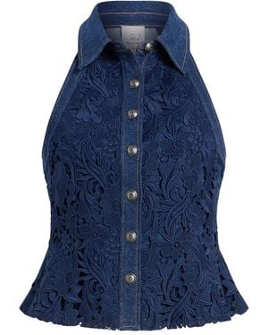 Cinq À Sept Ronin Lace Button Top - Blue