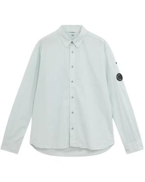 C.P. Company Popeline Long Sleeve Lens Button Shirt - Blue