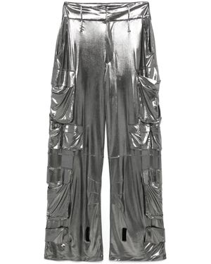 Amen Lamé-Effect Cargo Trousers - Grey
