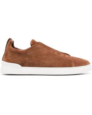 ZEGNA Triple Stitch Suede Trainers - Brown