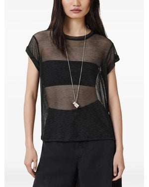 AllSaints Thea Mesh-Striped T-Shirt - Black