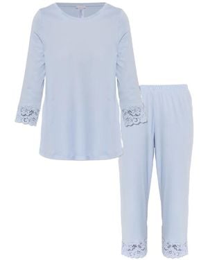 Hanro Moments Lace-Trim Pajamas - Blue