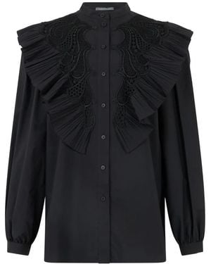 Alberta Ferretti Ruffled Lace-Panel Shirt - Black