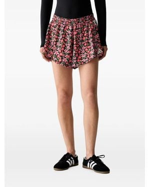 adidas Floral-Print 3-Stripes Shorts - Red