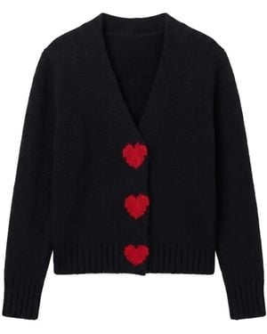 Chinti & Parker Heart-Intarsia V-Neck Cardigan - Black