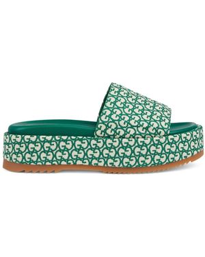 Gucci Interlocking G Platform Slides - Green