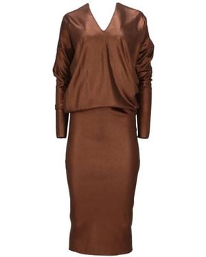 Tom Ford V-Neck Long-Sleeve Midi Dress - Brown