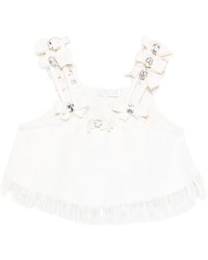 Loulou Bow-embellished Fringe Top - White