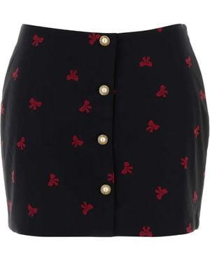Alessandra Rich Bow-Print Button Skirt - Blue