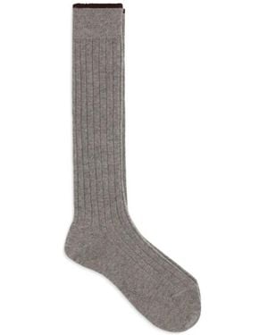 Brunello Cucinelli Ribbed-Knit Cashmere Socks - Gray