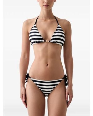 MICHAEL Michael Kors Striped Logo-Plaque Bikini - Black