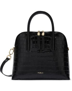 Furla S Atmosfera Dome Croc-Effect Leather Tote Bag - Black