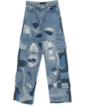 Who Decides War Ripped Patchwork Cargo Jeans - Blue