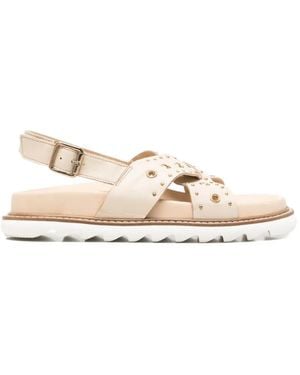 SERGIO MORETTI FIRENZE Eyelet-Embellished Studded Sandals - Natural