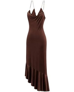 Amen Ruffled-Trim Cowl-Neck Midi Dress - Brown