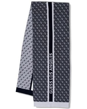 Guess Logo-Print Knitted Scarf - Blue