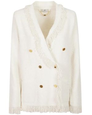 Elisabetta Franchi Fringe-Trim Double-Breasted Blazer - White