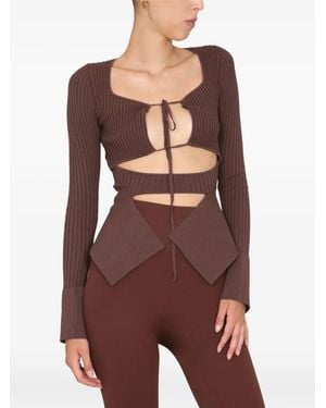 ANDREADAMO Tie-Front Ribbed Top - Brown