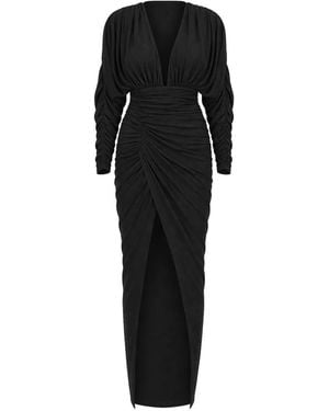 Alexandre Vauthier Ruched Metallic-Finish Midi Dress - Black