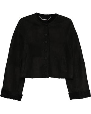 Nour Hammour Willow Buttoned Leather Jacket - Black