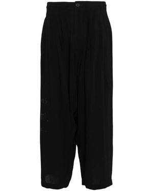 Yohji Yamamoto Graphic-Print Cropped Velvet Trousers - Black