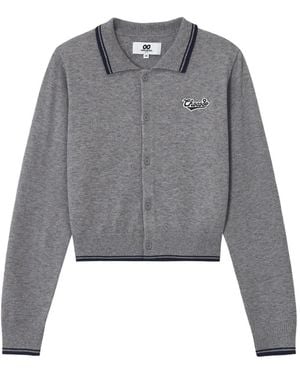 Chocoolate Logo-Patch Tipped Cardigan - Grey