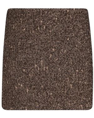 ERMANNO FIRENZE Herringbone-Pattern Straight Mini Skirt - Brown